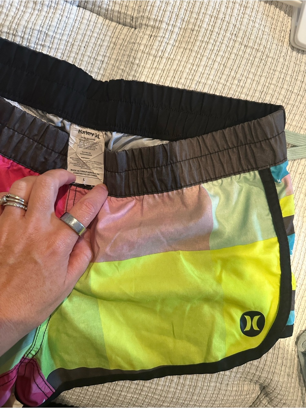 Hurley Multicolor Neon Stripe Athletic Shorts - Black Trim